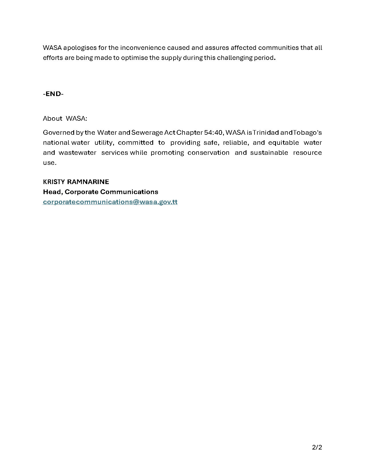 Interim Water Supply Schedules - Barrackpore